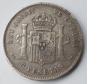 1885 Spain 5 Pesetas Alfonso XII MS-M Silver Coin - Picture 1 of 4