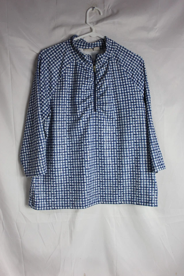 CHICO'S Zenergy Top 1/4 Cremallera Azul Blanco Cremallera Talla 2 US L Foto 1 de 4