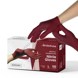 Fifth Pulse Nitrile Exam Latex Free & Powder Free Gloves - Burgundy - Picture 1 of 12