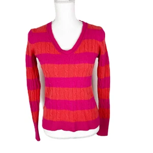 LOFT Sweater Women Medium Pink Orange Striped Pullover Knit Wool Rabbit Hair - Picture 1 of 13