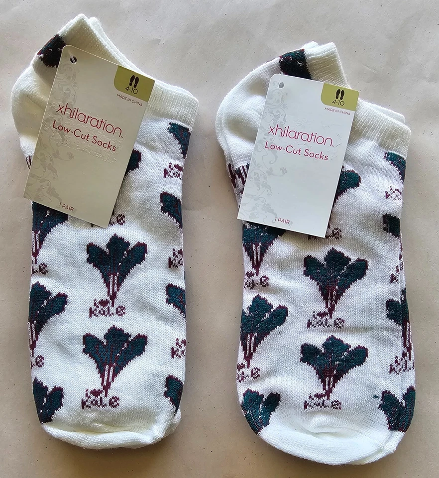 2双Xhilaration羽衣甘蓝/蔬菜低切袜适合尺寸4-10-Brassica oleracea — 第 1/4 张图片