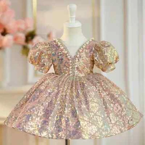 Kid Princess Ball Gown Wedding Birthday Party Girl Sequined Dress Vestidos Dress - Picture 1 of 14