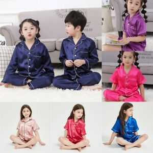 Children Kid Girls Boys Silk Satin Pajamas Pyjamas Kids Sleepwear Sets Nightwear