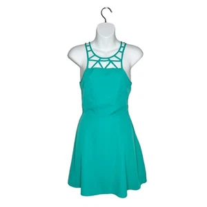 American Eagle Teal Green Caged Neckline Sleeveless Fit & Flare Dress Size 2 - Picture 1 of 11