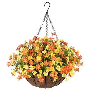 Ammyoo Artificial Hanging Flowers in Basket for Patio Garden Porch Deck Decor... - Picture 1 of 6
