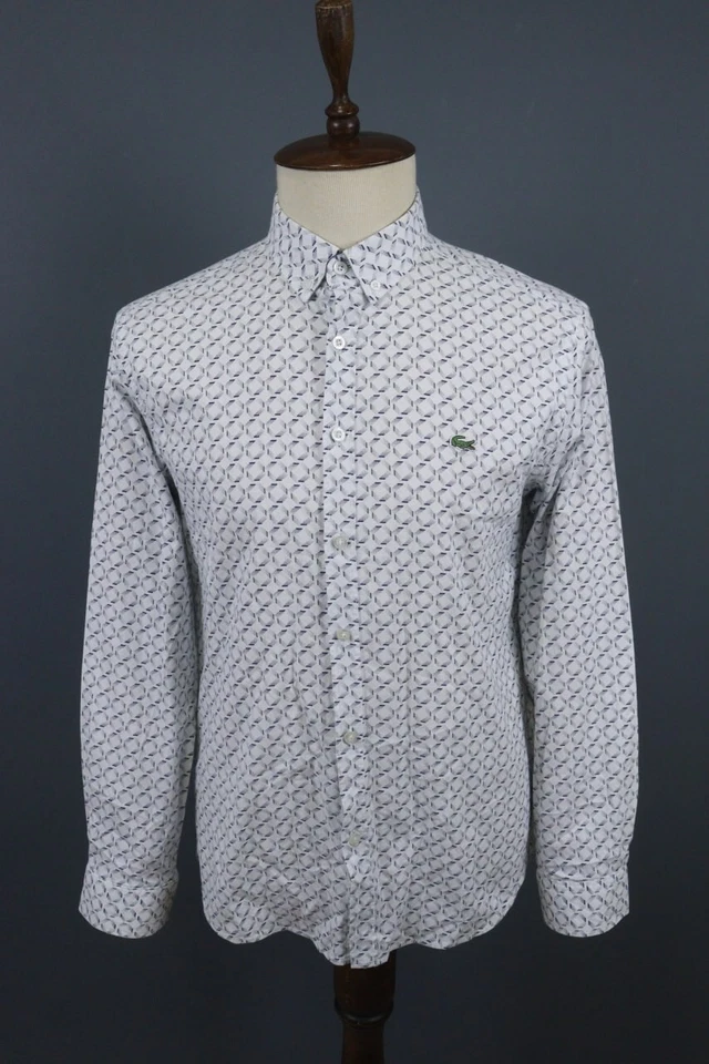 Lacoste Multi Geometric Cotton Collared Long Sleeve Button-Down Shirt Size XL - Image 1 of 4