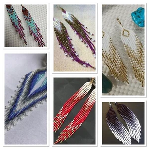Boho -Native American Style Cascading ‘Feathers' Beaded Earrings - Picture 1 of 34