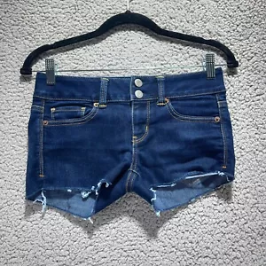 American Eagle Cutoff Denim Shorts Size 2 28x1.5 Distressed Raw Hem Stretch Blue - Picture 1 of 9