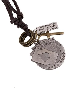 Halsketten Persönlichkeit Nation Retro Leder geflochten Legierung Poker Anhänger - Bild 1 von 9