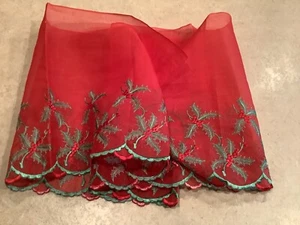 Vintage Weihnachten rot Voile mit Stechpalme Stickerei Schürze Stoff 2 Yds x 18" breit - Bild 1 von 6