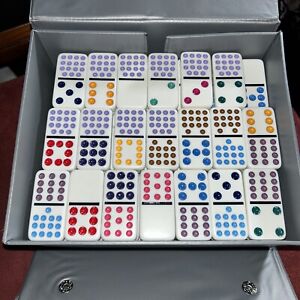 Vintage Domino BY CARDINAL 97 JUMBO COLOR DOT DOMINOES VINYL CASE Game Fun