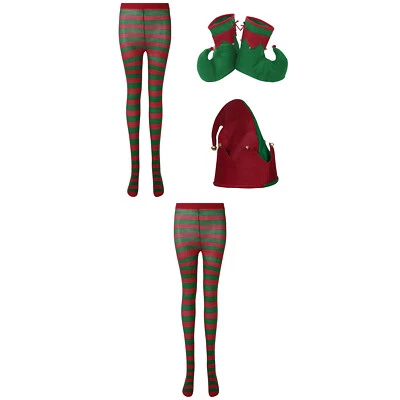 Christmas Costume Big Shoes Bowknot Hat Striped Pantyhose Set For Santa Cosplay - Image 1 of 2