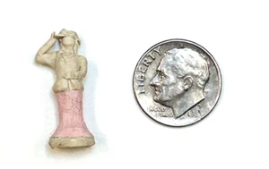 Miniature Woman Figurine Holding Hat Victorian Clay? 1” Tall Pink & White - Picture 1 of 8