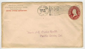 1907 SAN JOSE CALIFORNIA FLAG CANCEL & PACIFIC GROVE FLAG CANCEL - Picture 1 of 2
