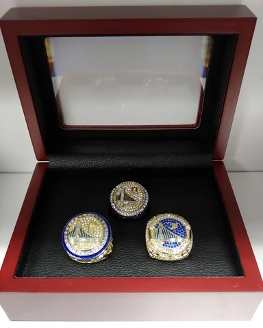 Klay Thompson - Golden State Warriors Championship 3 Ring Set With Wooden Box Cover