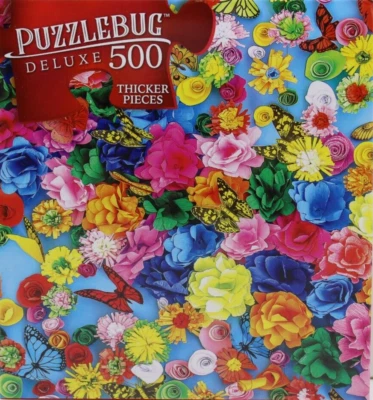 500 Pieces Jigsaw Puzzle Paper Flowers Butterflies 20 X 12 Puzzlebug Deluxe - Image 1 of 3