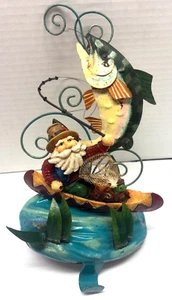 Santa In Canoe Landing the Big Fish! Fishing Stocking Holder - Picture 1 of 3