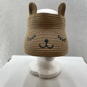 Easter Bunny Visor Toddler Girl Adjustable Straw Braided Brown Foldable Sun Hat - Picture 1 of 8