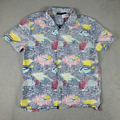 Nautica Shirt Mens Size XL Blue Reverse Print Camp Collar Hawaiian Button Up - Image 1 of 4