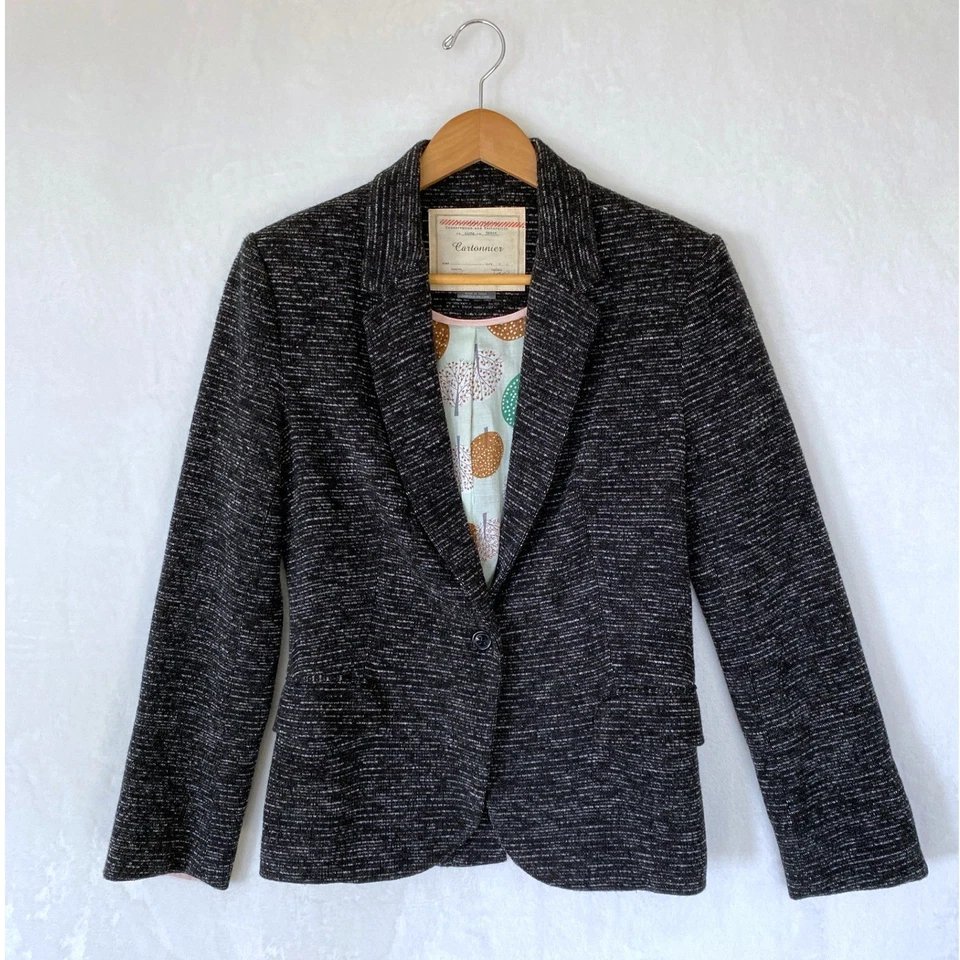 Chaqueta Blazer Anthropologie Cartonnier Para Mujer Negra Tweed Botón Único Talla M Foto 1 de 4