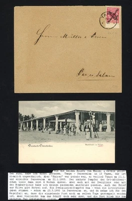 1900 German East Africa Cover 5pf Sc #8 Tied Tanga-Dar es Salaam VF & Postcard - Image 1 of 2