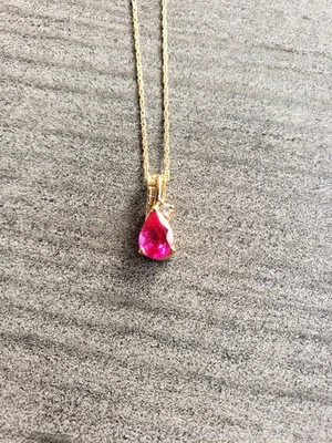 10k Yellow Gold Ruby Necklace With Diamond Accent 18 Inch - Image 1 of 4