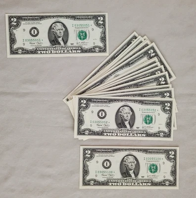 $2 Bill Star Notes 2003 Series, 50 Consecutive Numbers, UNC, From BEP Strap - Image 1 of 2
