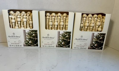(3) Hearth & Hand W/Magnolia Christmas Wooden Bead Garland Natural 12’ - Image 1 of 4