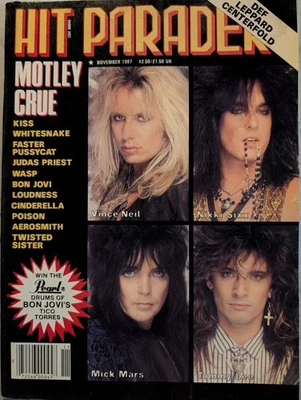 Hit Parader Magazine November 1987 Motley Crue, Ace Frehley, Bon Jovi, WASP KISS - Image 1 of 4