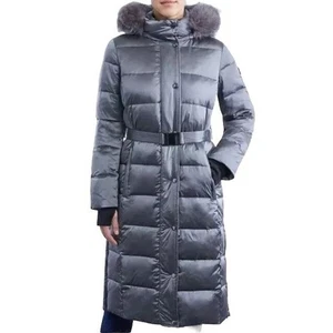 Michael Kors Puffer Coat Maxi Long Belted Faux Fur Hooded Padded Winter Medium - Picture 1 of 5