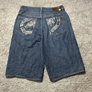 Ecko Unltd Shorts Mens 38 Blue Denim Baggy Fit Embroidered Rhino Y2K Streetwear - Picture 1 of 7