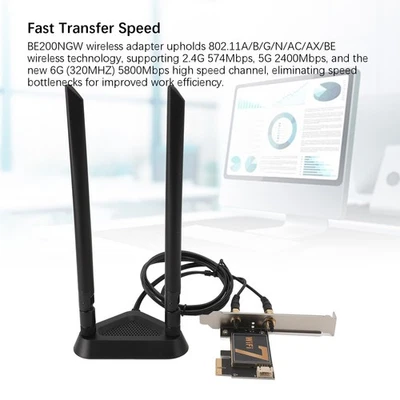 BE200NGW PCI Ex1 WiFi Card With 8DB Antenna 8774Mbps WIFI7 BT 5.4 For Wireless - Bild 1 von 4