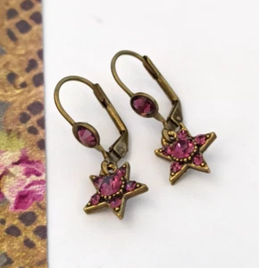 Michal Negrin Earrings Purple Star Crystals Small Dainty Christmas Lovely Gift - Picture 1 of 11