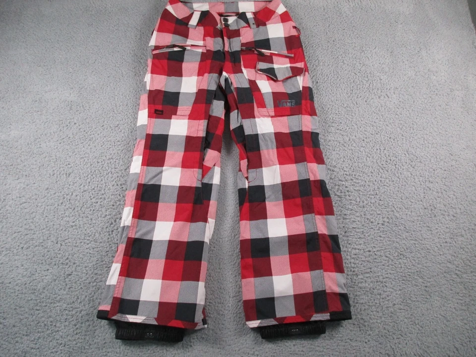范斯滑雪裤女式中号红色黑色格子滑雪板冬季运动 — 第 1/4 张图片