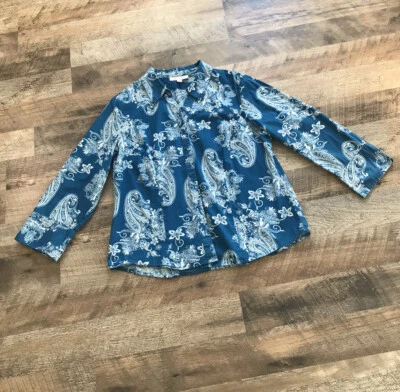 JM Collection Blouse Size 14 Blue Paisley Button down - Image 1 of 4