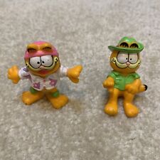 Garfield Lot of 2 Green Pink Hat Toy Figures McDonalds Happy Meal 1989 Vintage