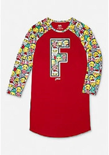 Justice Navidad Emoji Inicial Letra F Camisa para Dormir Camisón Niña Talla 10 NUEVO Foto 1 de 1