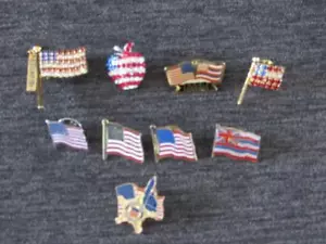 Lote de 9 prendedores de bandera - 7 banderas americanas, 1 Reino Unido, 1 EE. UU./Hawai combinados - Imagen 1 de 1