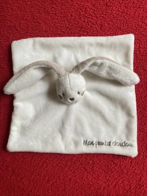 🇫🇷 DOUDOU PLAT LAPIN BLANC GRIS   KIMBALOO LA HALLE COMME NEUF - Photo 1/4