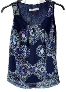 Peter Nygard Petite Chiffon Tank Vest Top Dark Blue Purple Mix Paisley Floral S - Picture 1 of 9