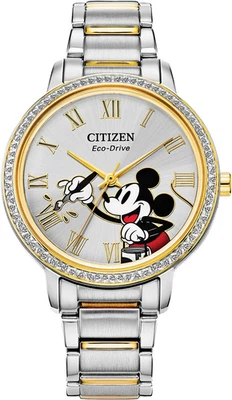 Citizen Eco-Drive Relógio Feminino Mickey Mouse Cristal, Dois Tons Ouro Aço Inoxidável St - Imagem 1 de 4