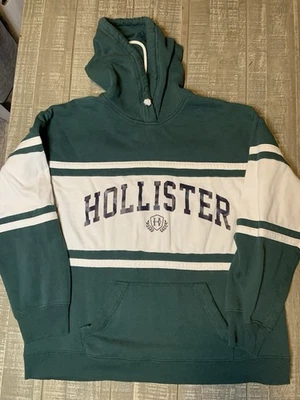 Hollister Sudadera con Capucha Para Hombres Pequeña Verde Blanca Pullover Deletrear Sudadera Y2K Foto 1 de 4