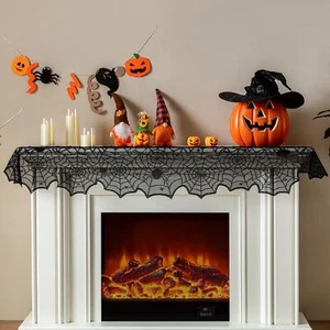Halloween Table Runner Black Lace Spider Web Table Runners for Masquerade Par... - Picture 1 of 7