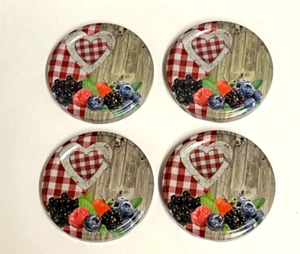 6x TWIST OFF Metal LID For Glass Jar Chutney Jam Fruit Design 66mm 4 hooks gingh - Picture 1 of 4