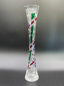 Multicolor Cut Glass Vase Red Green Blue & Clear Good Condition Has Wear VINTAGE - Picture 1 of 6