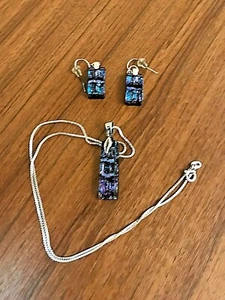 PRACHTVOLLE STERLINGSILBER KETTE MIT ANHÄNGER & OHRRINGE - VON DER NASA GESCHAFFENE STEINE - Bild 1 von 5