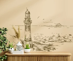 Lighthouse Wall Decal, Nautical Vinyl Sticker, Coastal Ocean Scene se279 - Picture 1 of 11