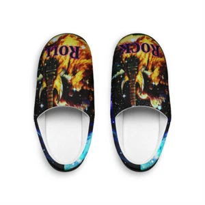 Women's Indoor Slippers rock and roll electric guitar flames stars rockstar - Picture 1 of 7