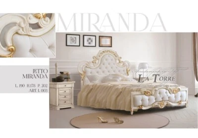 Letto Matrimoniale Barocco ecopelle legno massello oro argento Miranda - Immagine 1 di 4