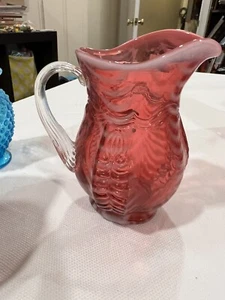 Fenton Vintage Glass Drapery Small Pitcher/Creamer, Cranberry Opalescent - Picture 1 of 4